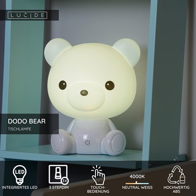 Lucide DODO BEAR - Tischlampe Kinderzimmer - LED 3 StepDim - 1x3W 4000K - Weiß